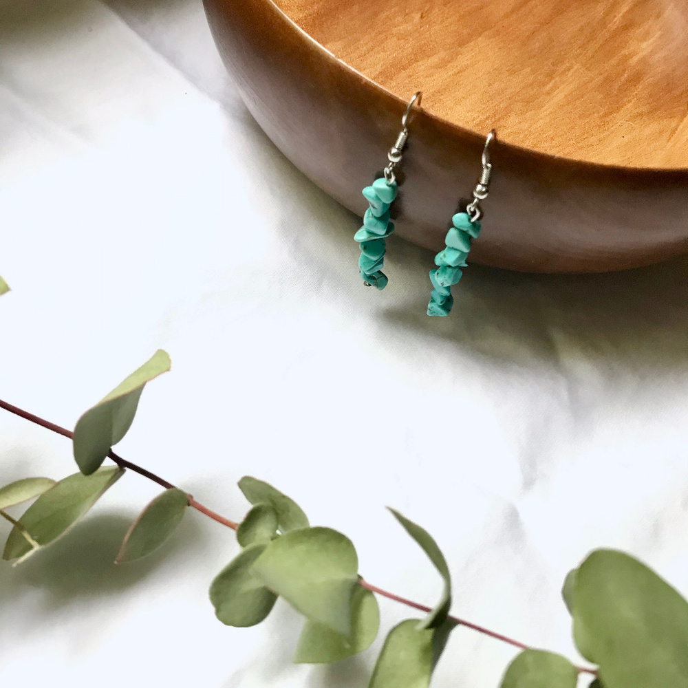 🆕 Pair of Turquoise Bead + Silver Earrings NWOT